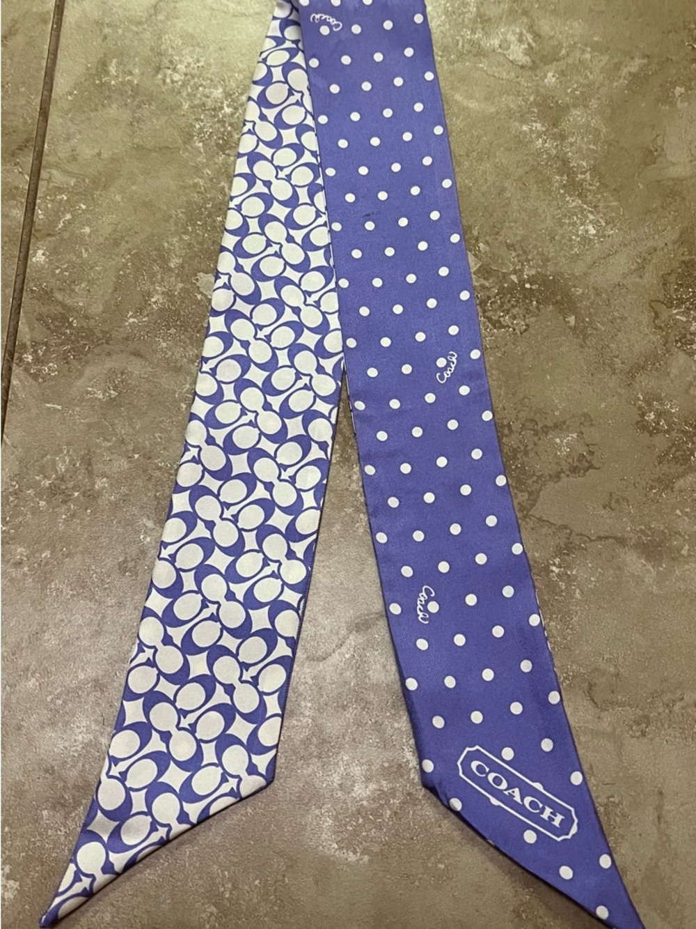 Coach Lavender Polka Dot & Signature Print Silk Twilly